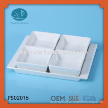 Weißes Porzellan quadratisches Teller Set mit Sockel, Porzellan 4 Stück Servier Set, quadratische Keramikschale